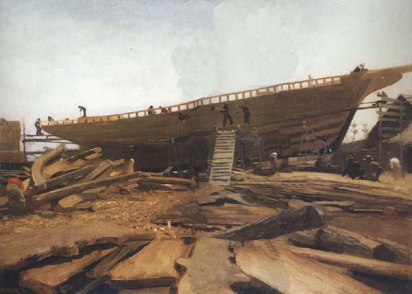 Winslow Homer Shipbuilding at Gloucester (mk44) oil painting picture